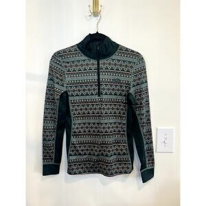 Kari Traa Base Layer Quarter Zip Nordic Print Athletic Top Green Pink Size Small